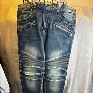 MNML Dark Blue Distressed Skinny Jeans